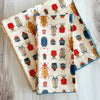 Beetle print everyday cloth napkins laid flat, 18-inch size, set of four