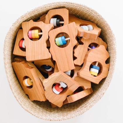 Bannor Toys' Louisiana Wooden Baby Rattle - celebrate roots, organic & safe, heirloom quality, personalize! The perfect Louisiana gift for babies & showers. Shop now!