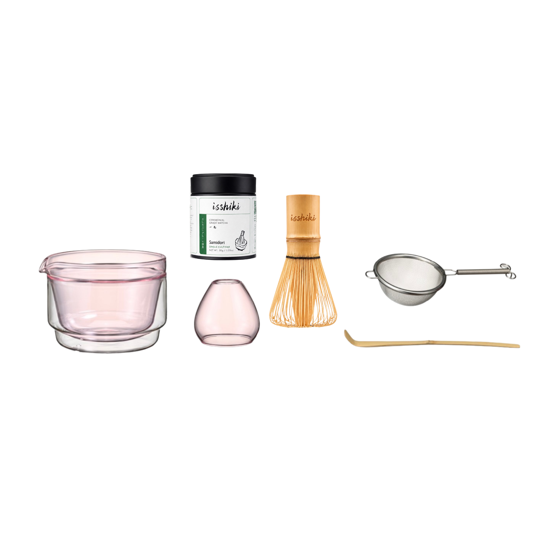 Isshiki x Hario Samidori Tin Matcha Set with matcha tin, glass bowl and bamboo tools