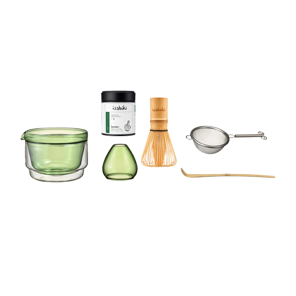 Isshiki x Hario Samidori matcha set contents laid out together