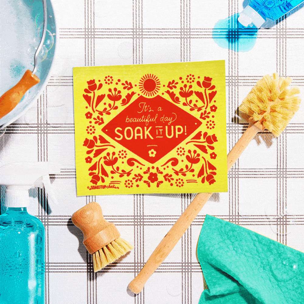 It's a Beautiful Day Soak iT Up Swedish dishcloth in yellow — compostable and plastic-free cleaning cloth