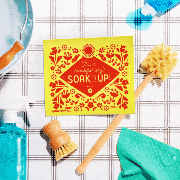 It's a Beautiful Day Soak iT Up Swedish dishcloth in yellow — compostable and plastic-free cleaning cloth