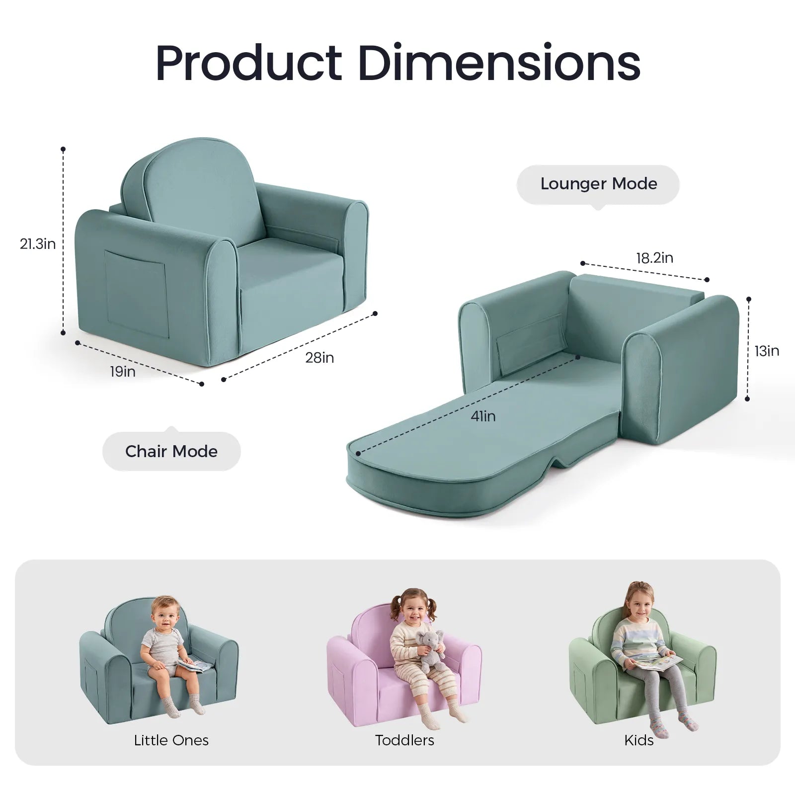 Tiny Land® GentleSnug Kids Sofa Chair - Fold-Out Toddler Lounger