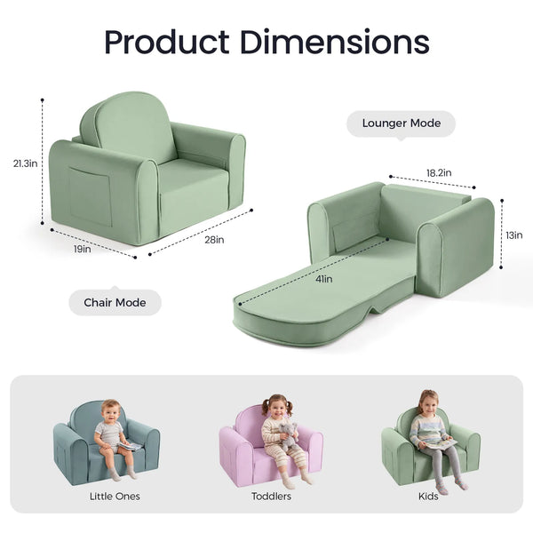 Tiny Land® GentleSnug Kids Sofa Chair - Fold-Out Toddler Lounger