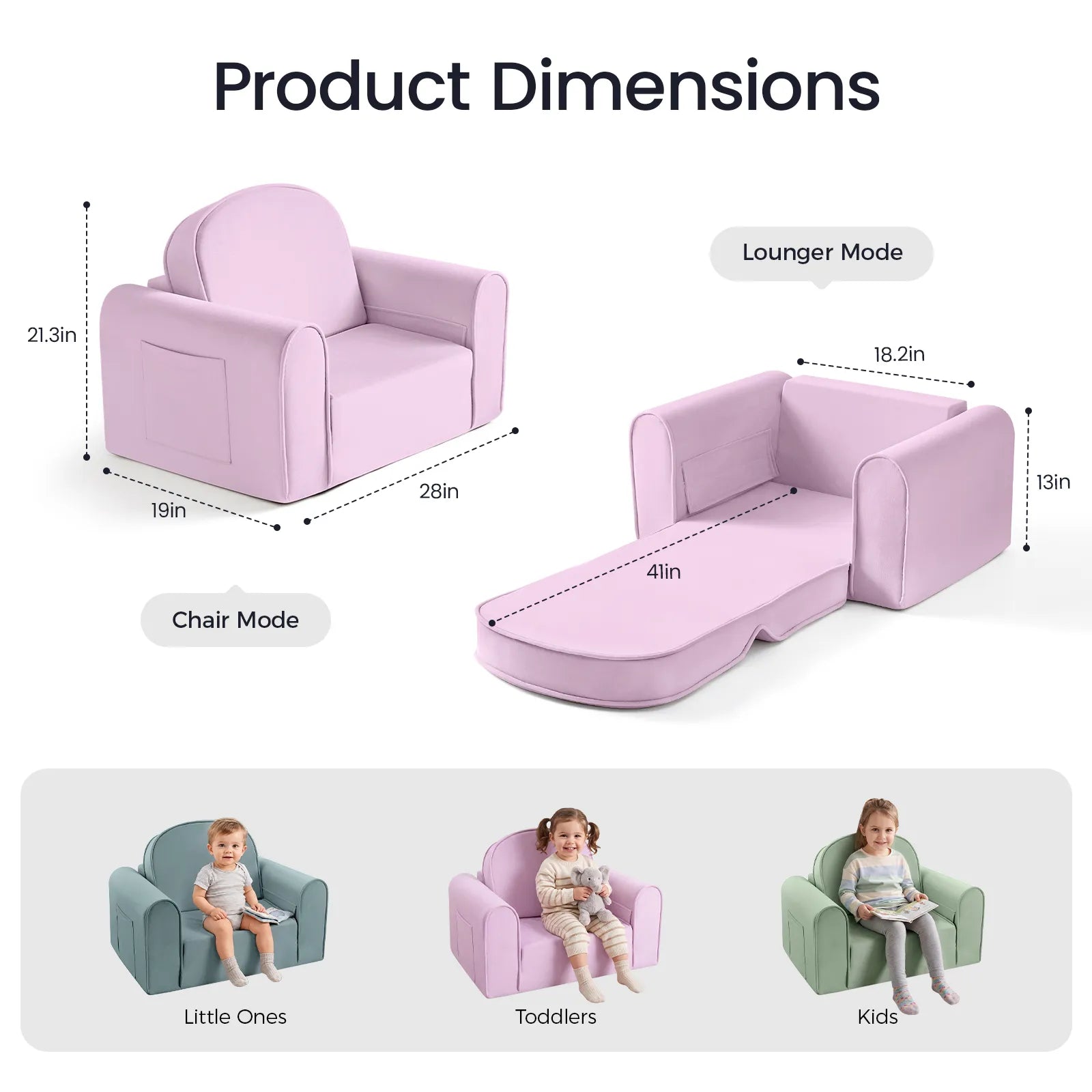 Tiny Land® GentleSnug Kids Sofa Chair - Fold-Out Toddler Lounger