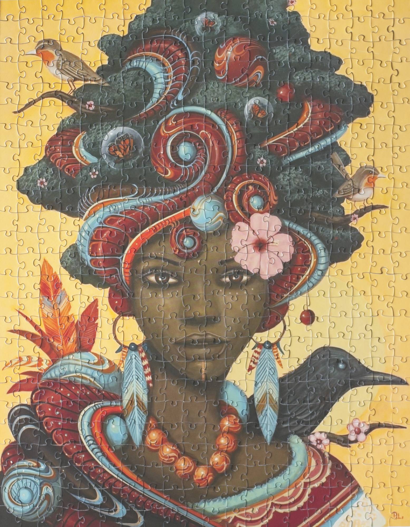 Completed Kianga 500-piece Afrofuturist jigsaw puzzle with artwork by Paul Lewin