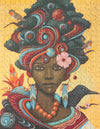 Completed Kianga 500-piece Afrofuturist jigsaw puzzle with artwork by Paul Lewin