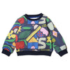 Mon Coeur recycled cotton kids sweatshirt in navy with multicolor all-over pattern, front view