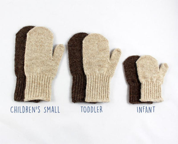 Infant alpaca mittens in camel natural Suri colour from Purely Alpaca
