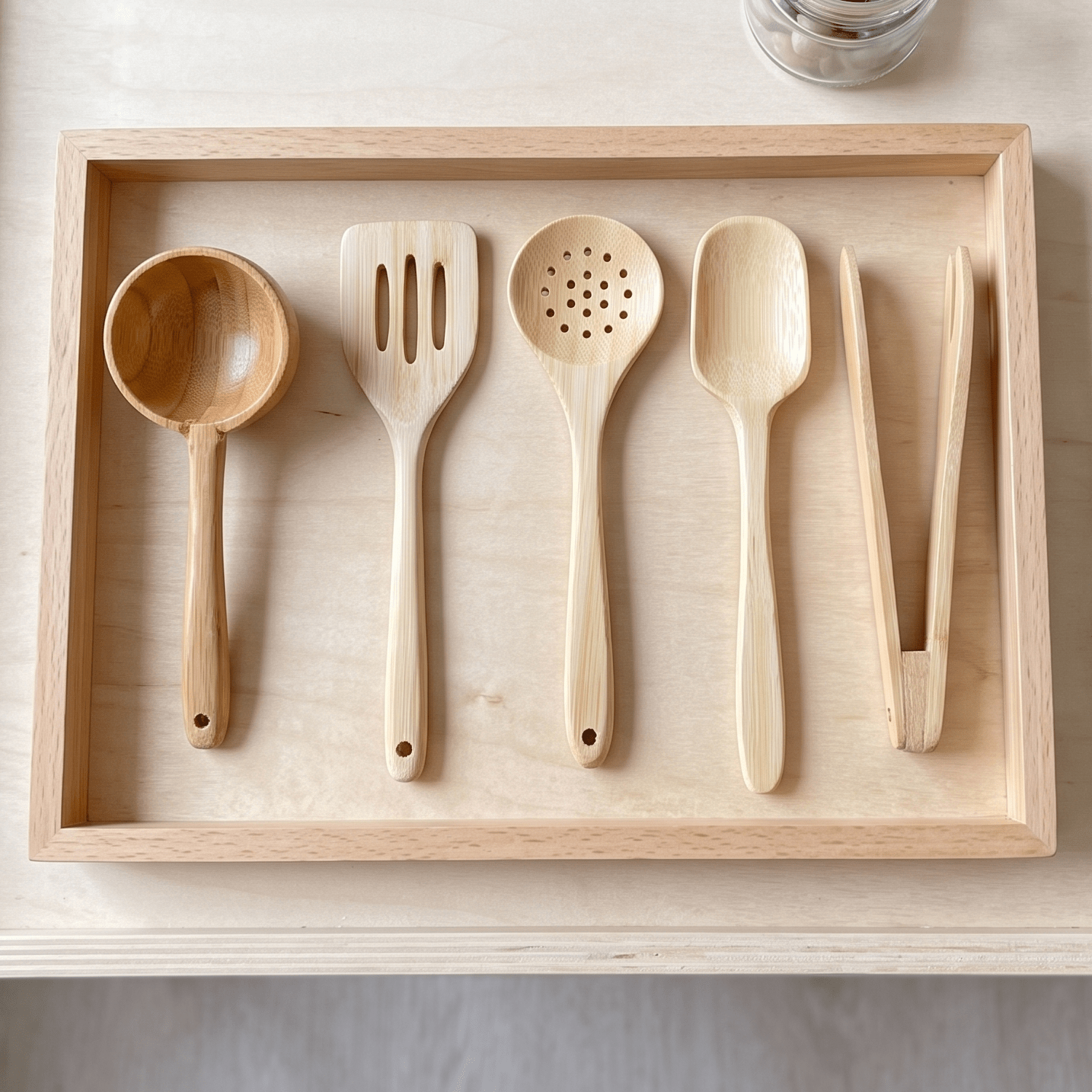 Close-up of the Kids Bamboo Cooking Utensil Set bamboo utensils