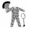 Kids zebra costume set with zebra headpiece, standing mane and striped tail