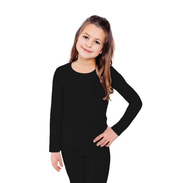 Remedywear kids long sleeve eczema shirt in black — stretchy, breathable, second-skin fit