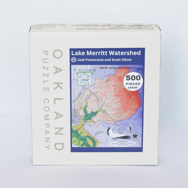 Gift-ready box for the Lake Merritt Watershed Puzzle featuring the original artwork