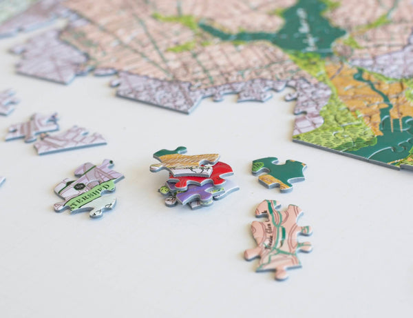 Loose Lake Merritt Watershed puzzle pieces from the 500-piece jigsaw