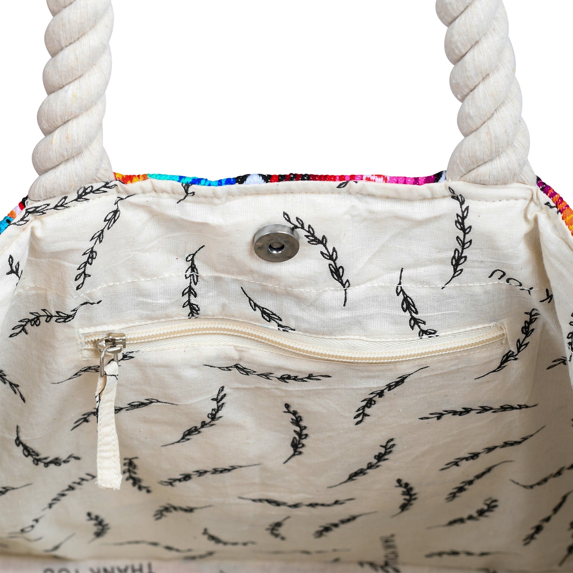 Close-up of Large Shopper Tote Ravi jute fabric and design