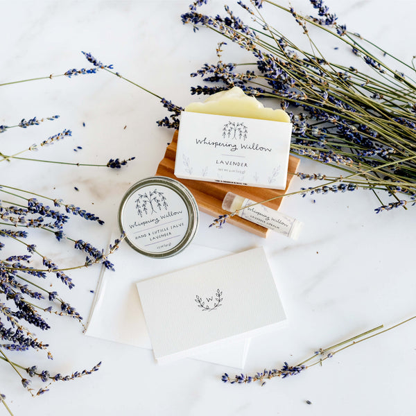 Title: Whispering Willow Lavender Self-Care Gift Box: Unwind & Rejuvenate with Organic Skincare (3 Scents)