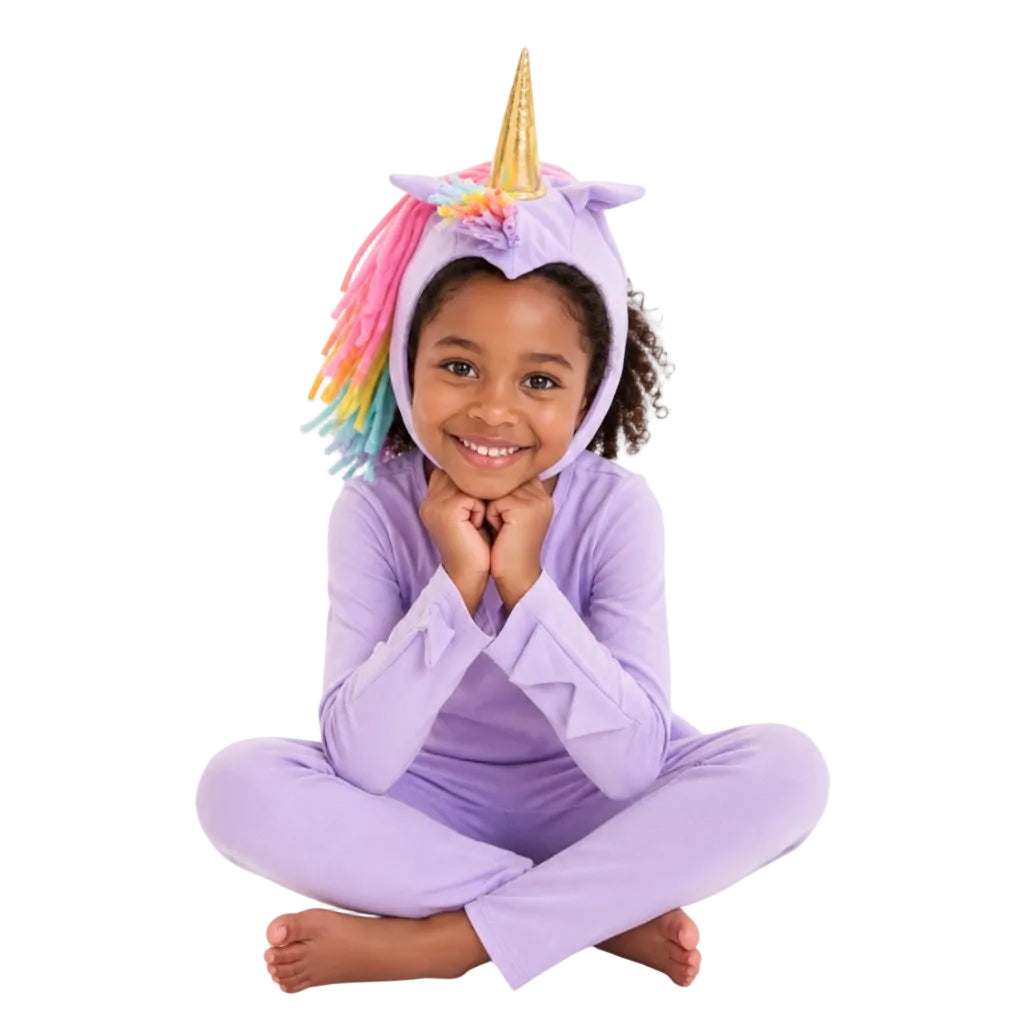 Child wearing the Lavender Sky Unicorn Halloween costume