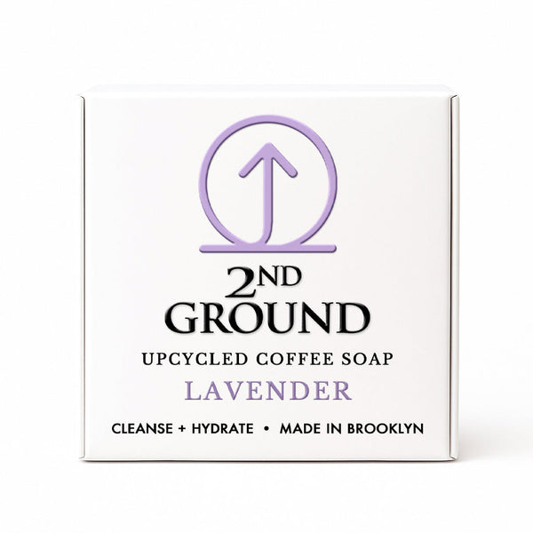 Box of 2nd Ground upcycled coffee soap lavender on a white background
