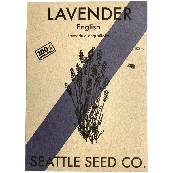 Seattle Seed Company English Lavender seed packet with purple lavender flower illustration
