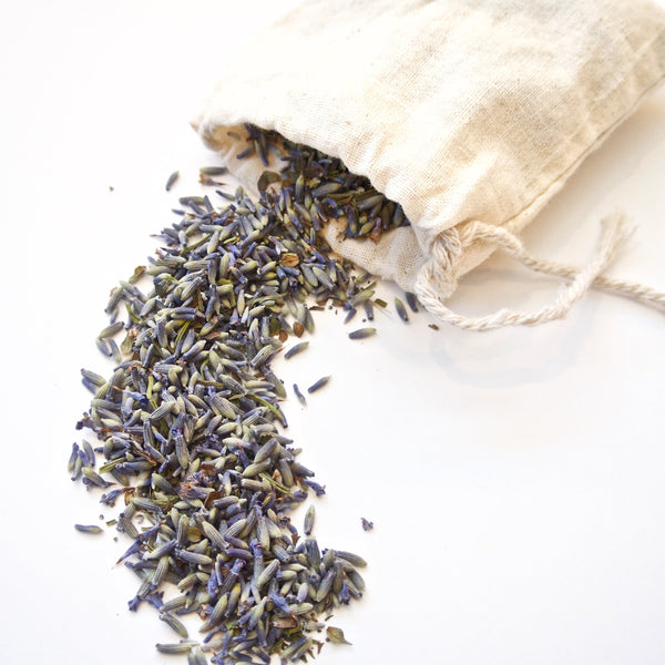 Organic lavender sachet placed in a home setting — natural drawer and closet freshener from Seattle Seed Company