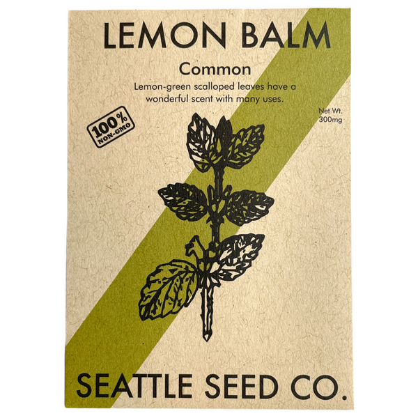 Lemon balm herb plant with shiny green leaves, grown by Seattle Seed Company in Washington