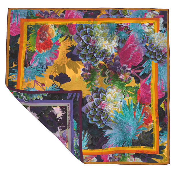 Reverse side of the Lilac double-sided mulberry silk furoshiki wrap showing complementary colour variation by Adam Klassen