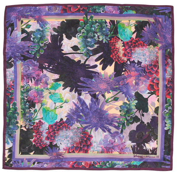 Lilac 35-inch silk furoshiki wrap styled as a reusable gift bag, knotted at the top