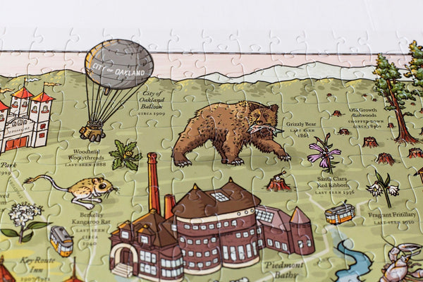 Detail of the Long Lost Oakland puzzle showing the Grizzly Bar illustration