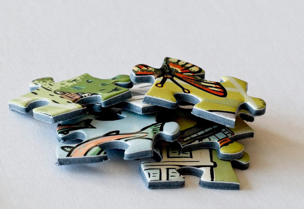 Close-up of Long Lost Oakland jigsaw puzzle pieces