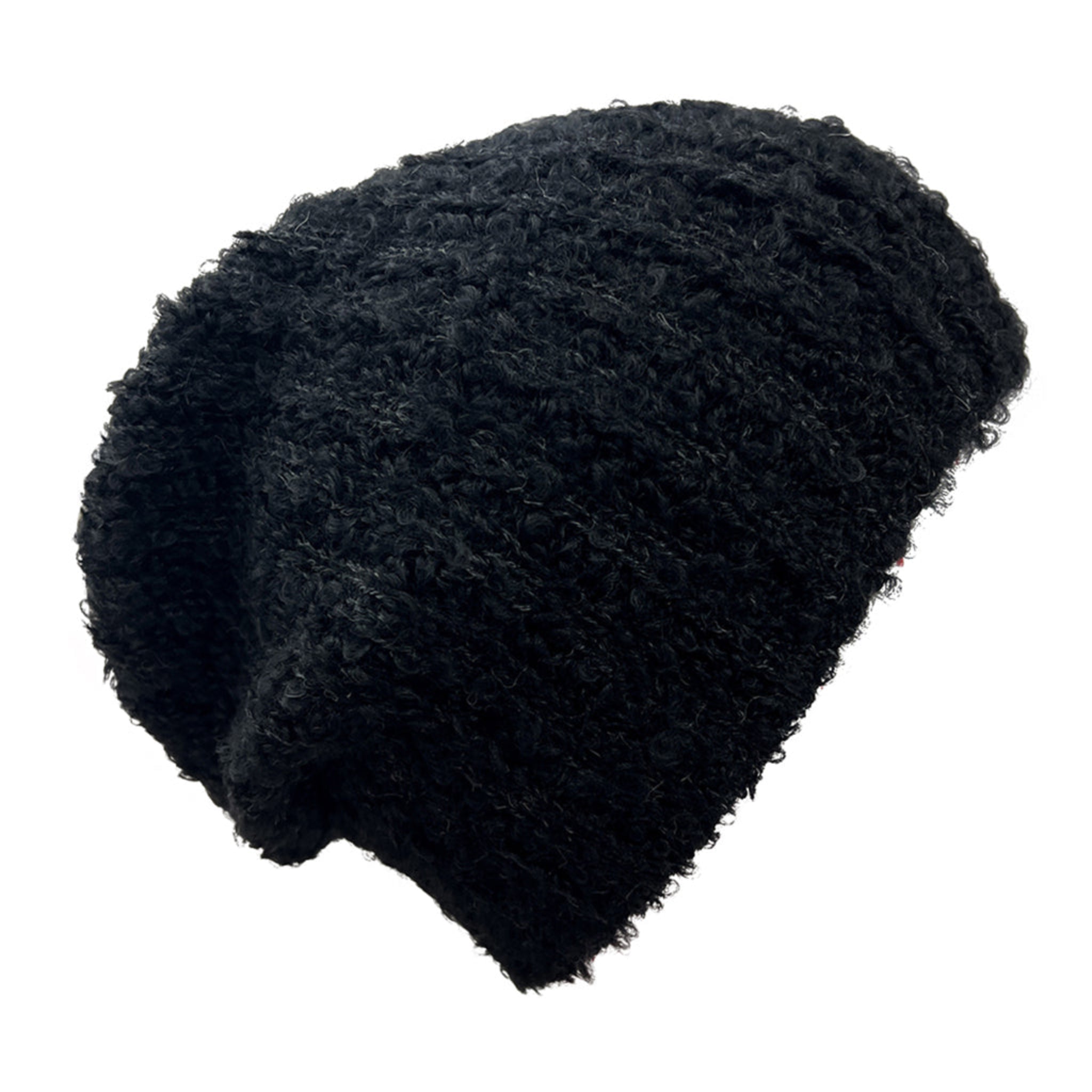 Black knit beanie on a white background