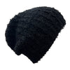 Black knit beanie on a white background