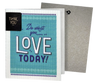A greeting card with a blue and white design featuring text 'Do what you LOVE TODAY!' and a label indicating it is a reusable cleaning cloth.