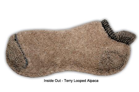 Brown alpaca sock with terry loop texture on a white background