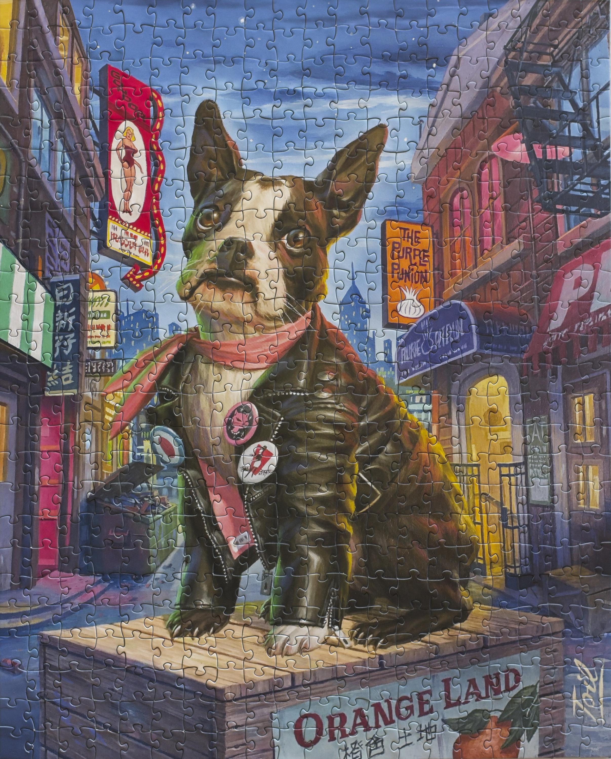 Completed Lula Mae at North Beach 500 piece jigsaw puzzle with original artwork by Les Toil