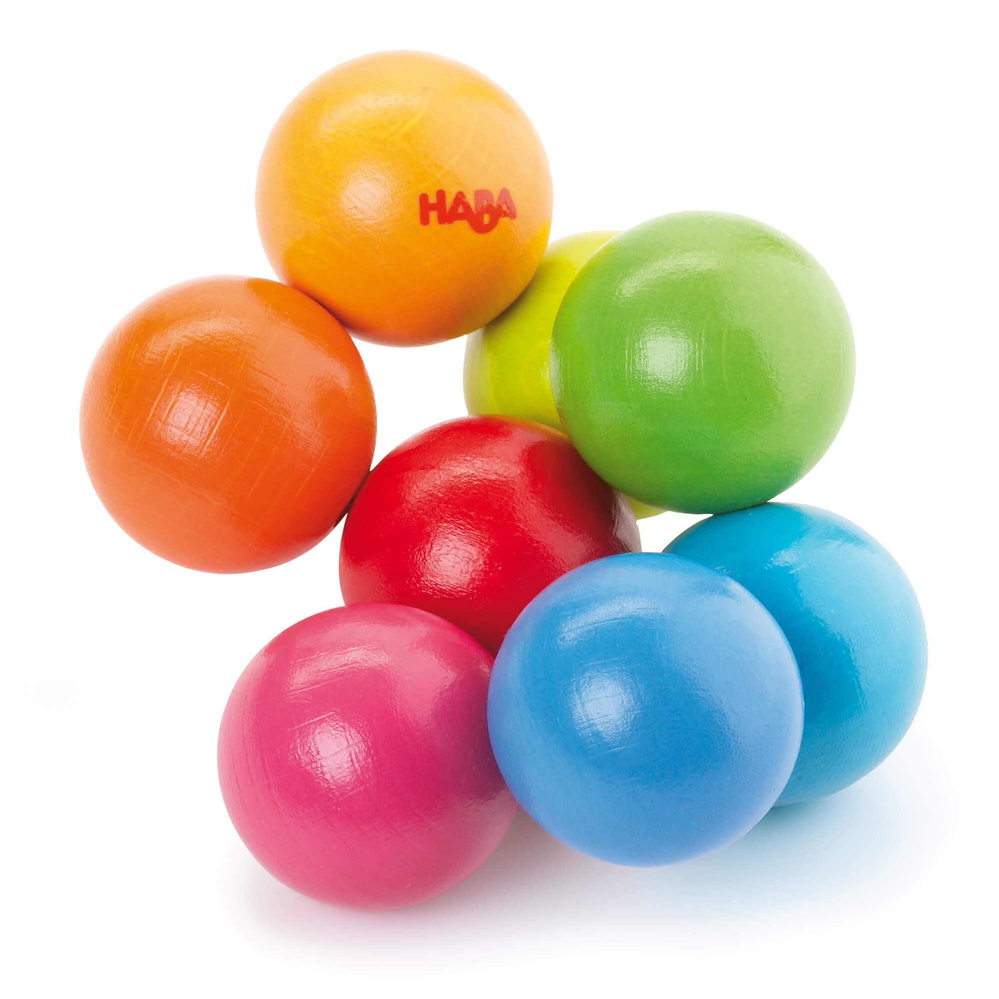 HABA Magica wooden grasping and teething toy with colorful beads on elastic band for babies 6 months and up