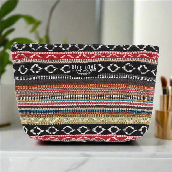 Fair trade makeup bag made from recycled rice sacks