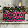 Upcycled jute makeup bag shown with beauty essentials