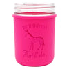 Pink jar with a donkey design and text on a white background