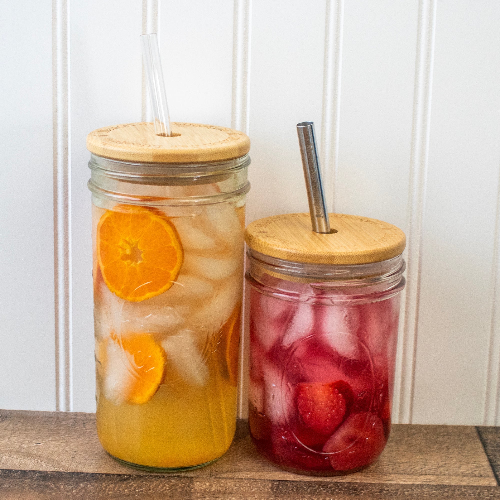 Bamboo & BPA-Free Silicone Straw Hole Tumbler Lid for Mason Jars