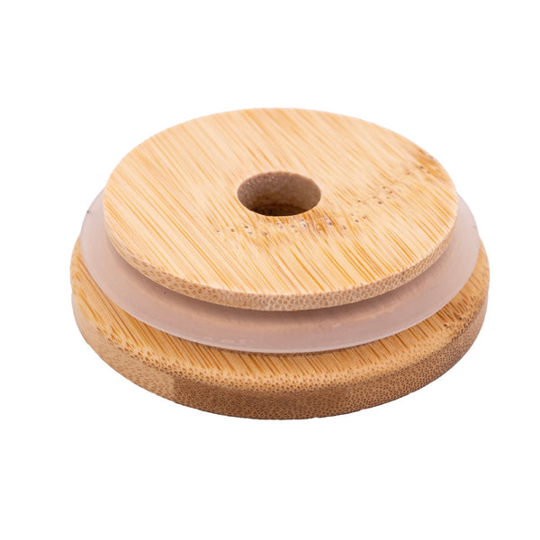Bamboo & BPA-Free Silicone Straw Hole Tumbler Lid for Mason Jars