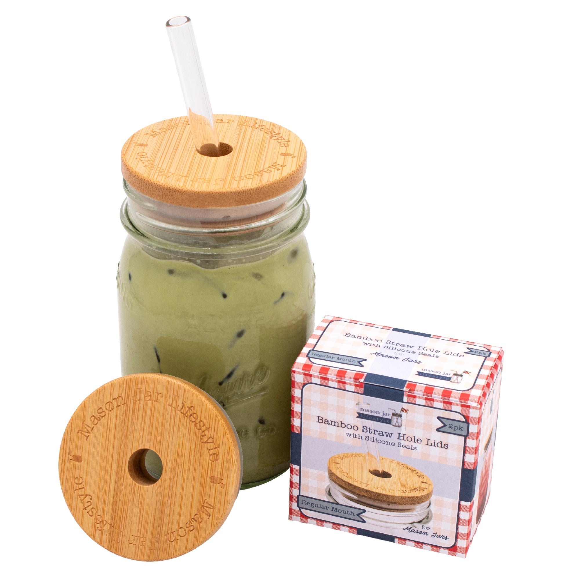 Bamboo & BPA-Free Silicone Straw Hole Tumbler Lid for Mason Jars