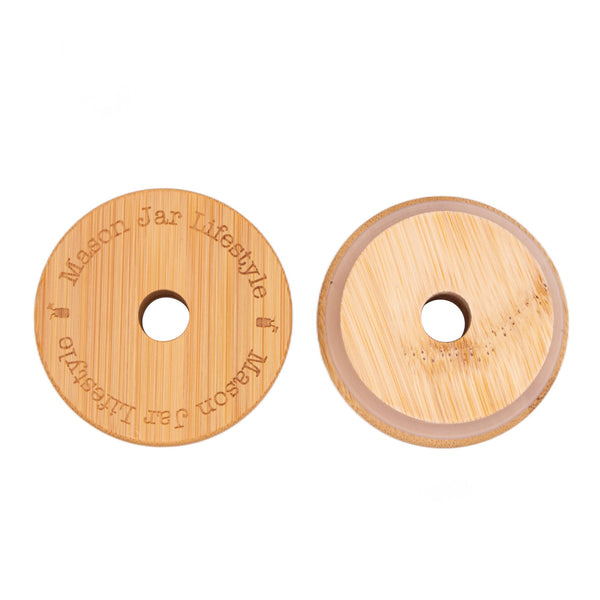 Bamboo & BPA-Free Silicone Straw Hole Tumbler Lid for Mason Jars