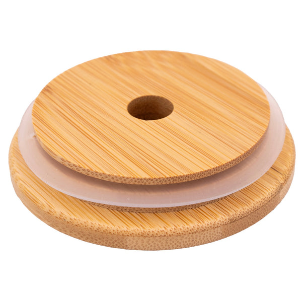Bamboo & BPA-Free Silicone Straw Hole Tumbler Lid for Mason Jars