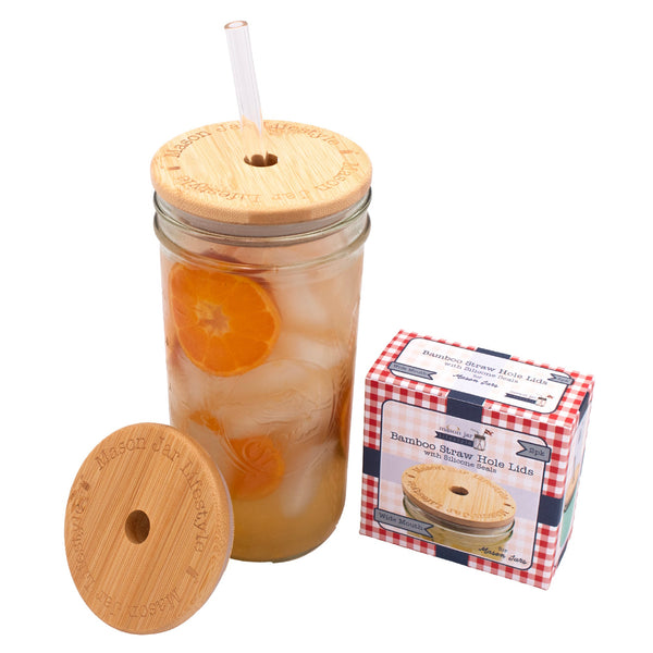 Bamboo & BPA-Free Silicone Straw Hole Tumbler Lid for Mason Jars