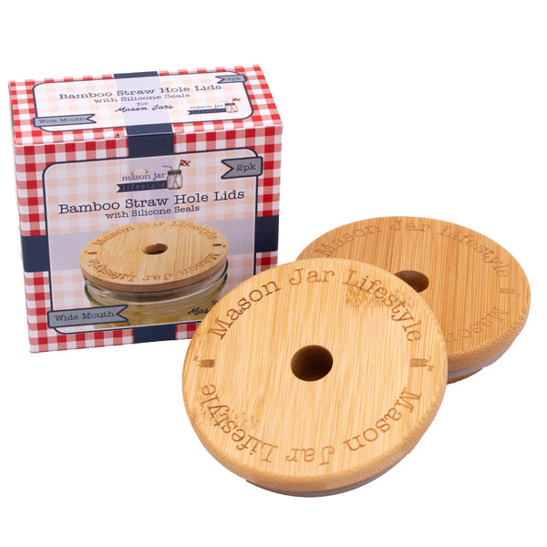 Bamboo & BPA-Free Silicone Straw Hole Tumbler Lid for Mason Jars