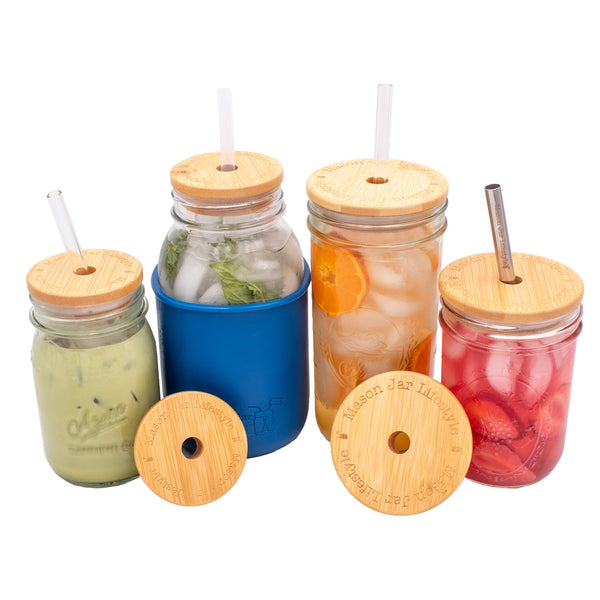 Bamboo & BPA-Free Silicone Straw Hole Tumbler Lid for Mason Jars