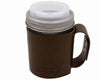 Brown leather mug with a white lid on a white background