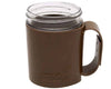 Brown leather mug with clear glass insert on a white background