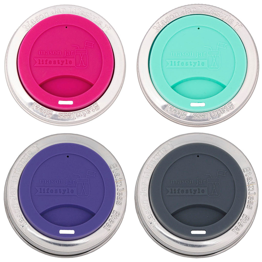 Silicone Drinking Lid with Stainless Steel Band for Mason Jars