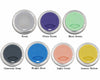 Set of eight colored lids with labels on a white background
